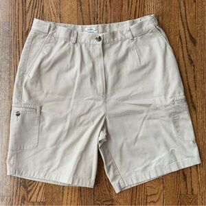 LL BEAN Youth Original Fit Cotton Cargo Khaki Tan Flat Front Size 16 Shorts‎